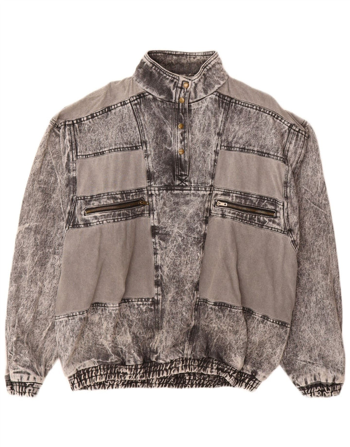 VINTAGE Damen Pullover Jeansjacke UK 20 2XL Graue Baumwolle