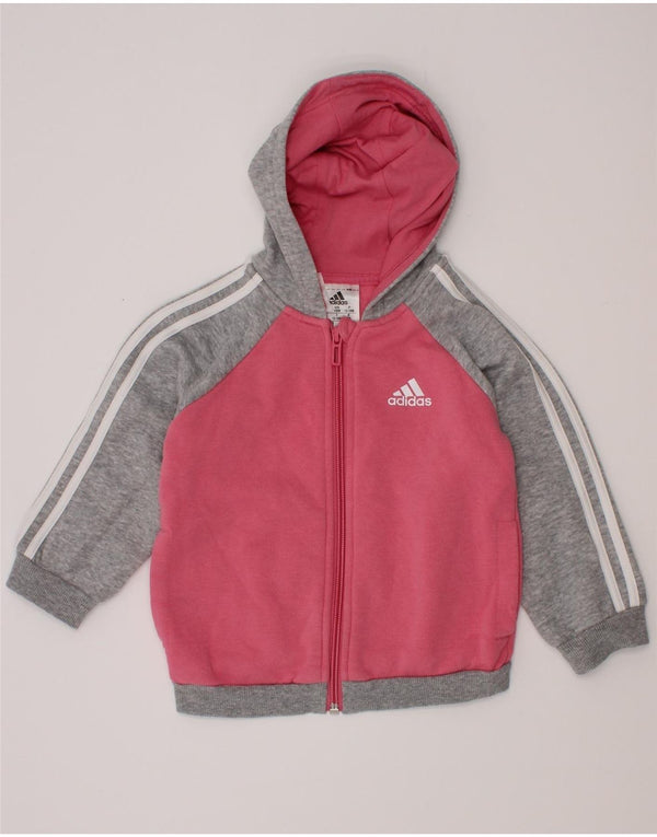 Adidas Baby-Mädchen-Kapuzenpullover mit Reißverschluss, 12–18 Monate, rosafarbene Blockfarben-Baumwolle