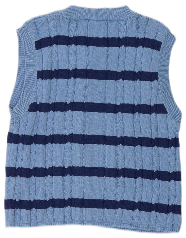 Zara Damen Crop Ärmelloser Cardigan Pullover UK 14 Mittelblau gestreift