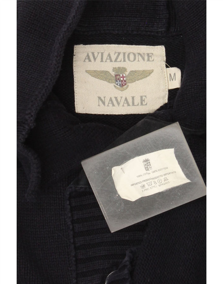 Aviazione Navale Herren-Pullover mit Knopfkragen, mittlere marineblaue Baumwolle