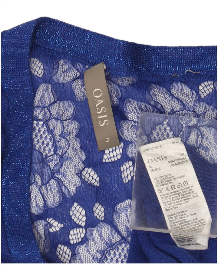 Oasis Damen-Bluse mit Fledermausärmeln, UK-Größe 44, mittelblaue Viskose mit Blumenmuster