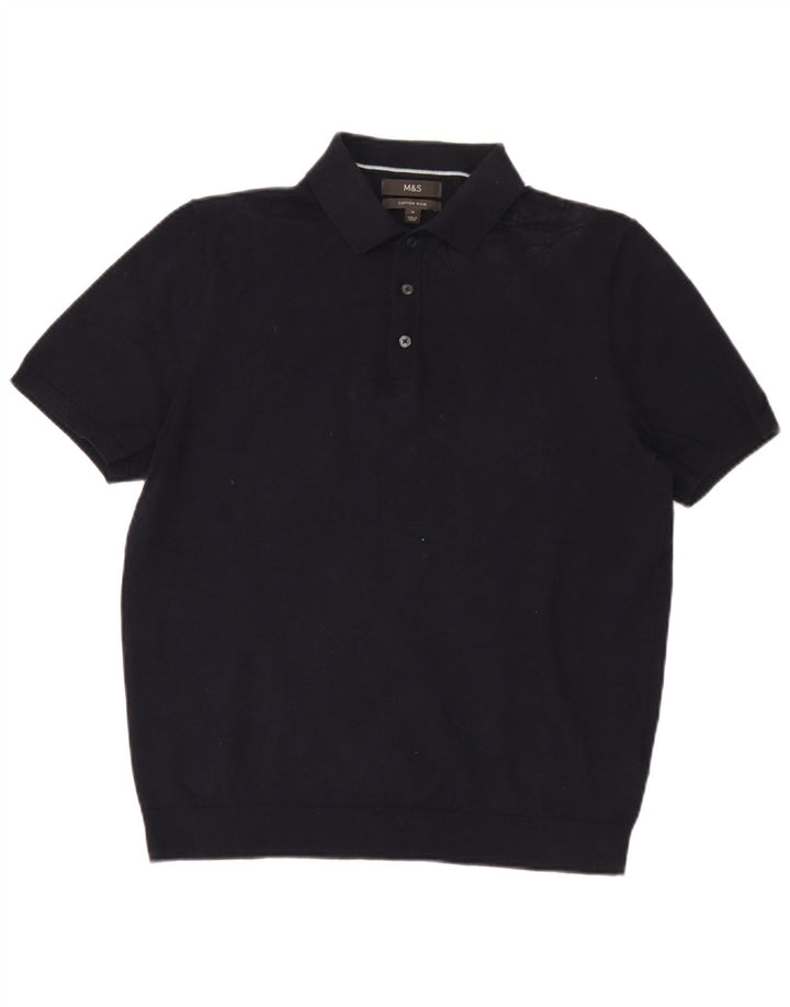 Marks & Spencer Herren-Pullover mit Polokragen, kurzärmelig, mittelgroß, Marineblau