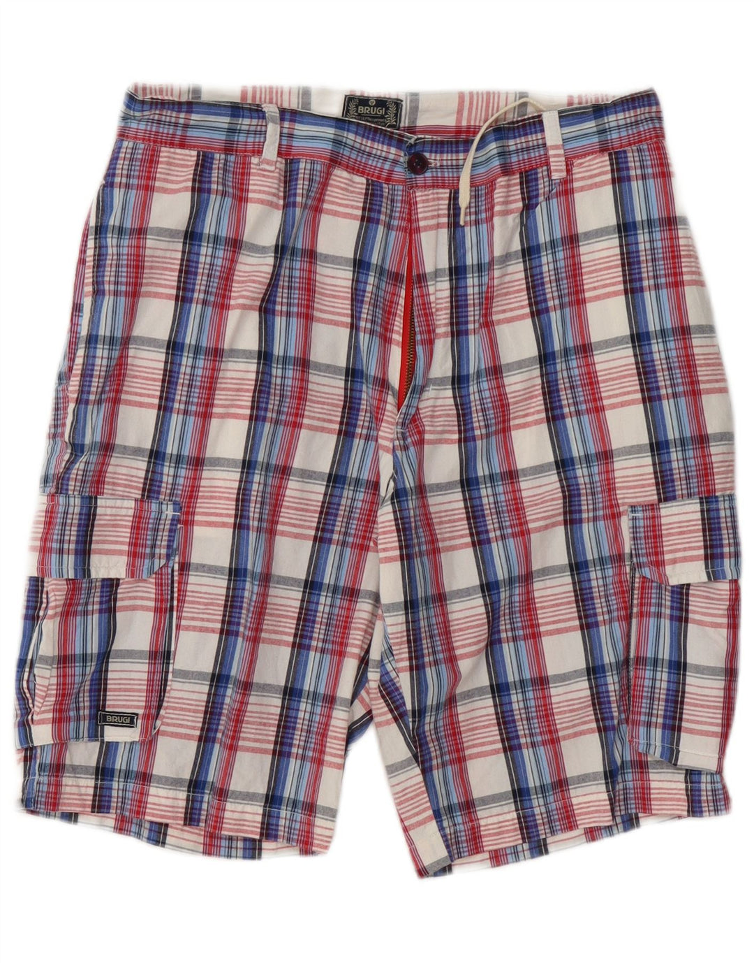 Brugi Herren-Cargo-Shorts, groß, W34, blau karierte Baumwolle