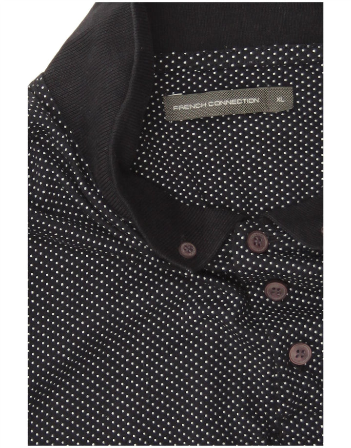 French Connection Herren-Poloshirt XL aus marineblau gepunkteter Baumwolle