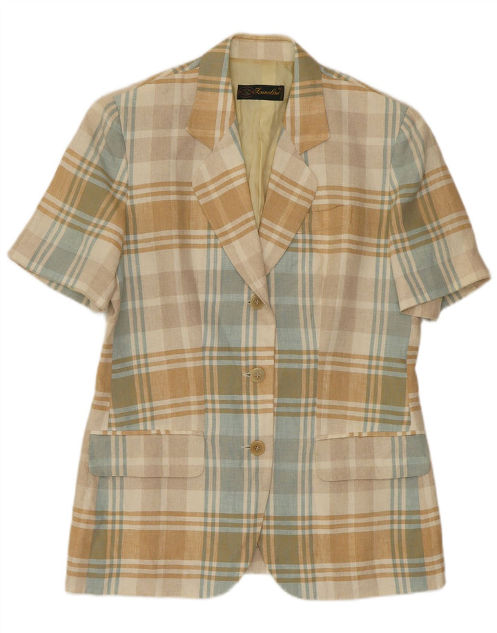 Lanolini Damen-Blazerjacke mit kurzen Ärmeln, Größe IT 44, mittelgroß, mehrfarbig, kariert