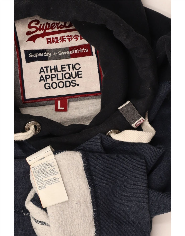 SUPERDRY Herren-Kapuzenpullover mit Grafik, groß, marineblau, Blockfarben-Baumwolle