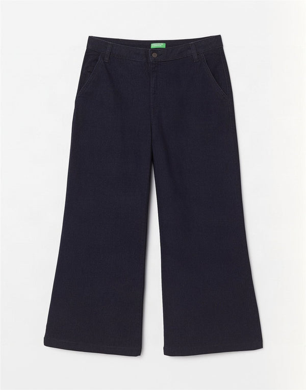 Benetton Damen Sophia Wide Leg Jeans UK 14 Large W32 L29 Marineblau Baumwolle