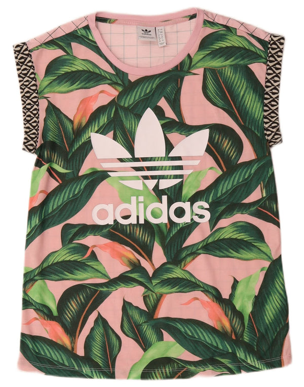 Adidas Damen Grafik T-Shirt Top UK 8 Small Pink Floral Polyester