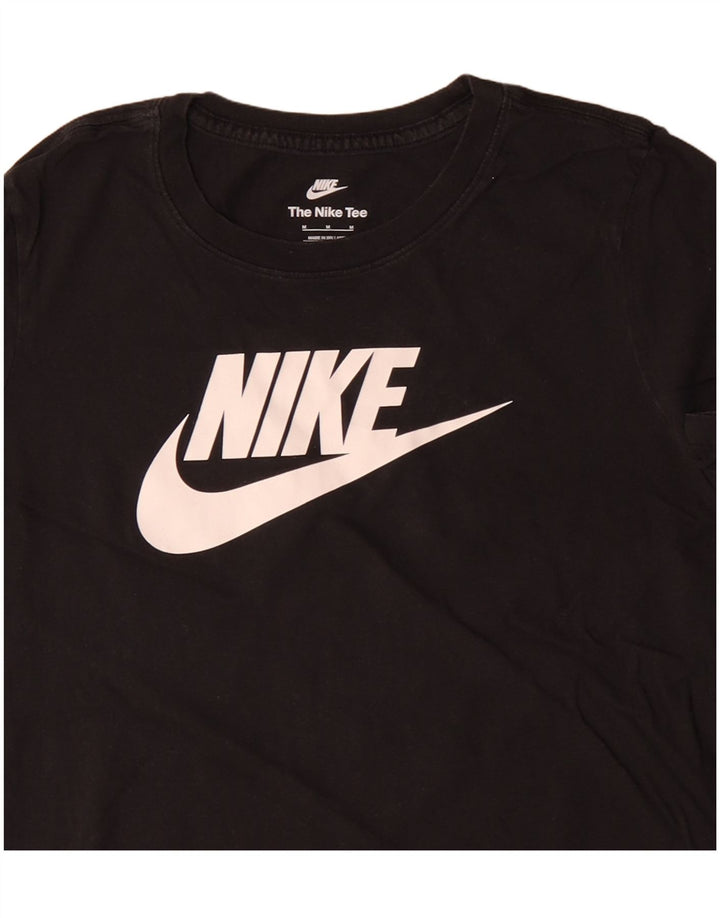 NIKE Damen Grafik-T-Shirt Top UK 12 Mittelschwarze Baumwolle