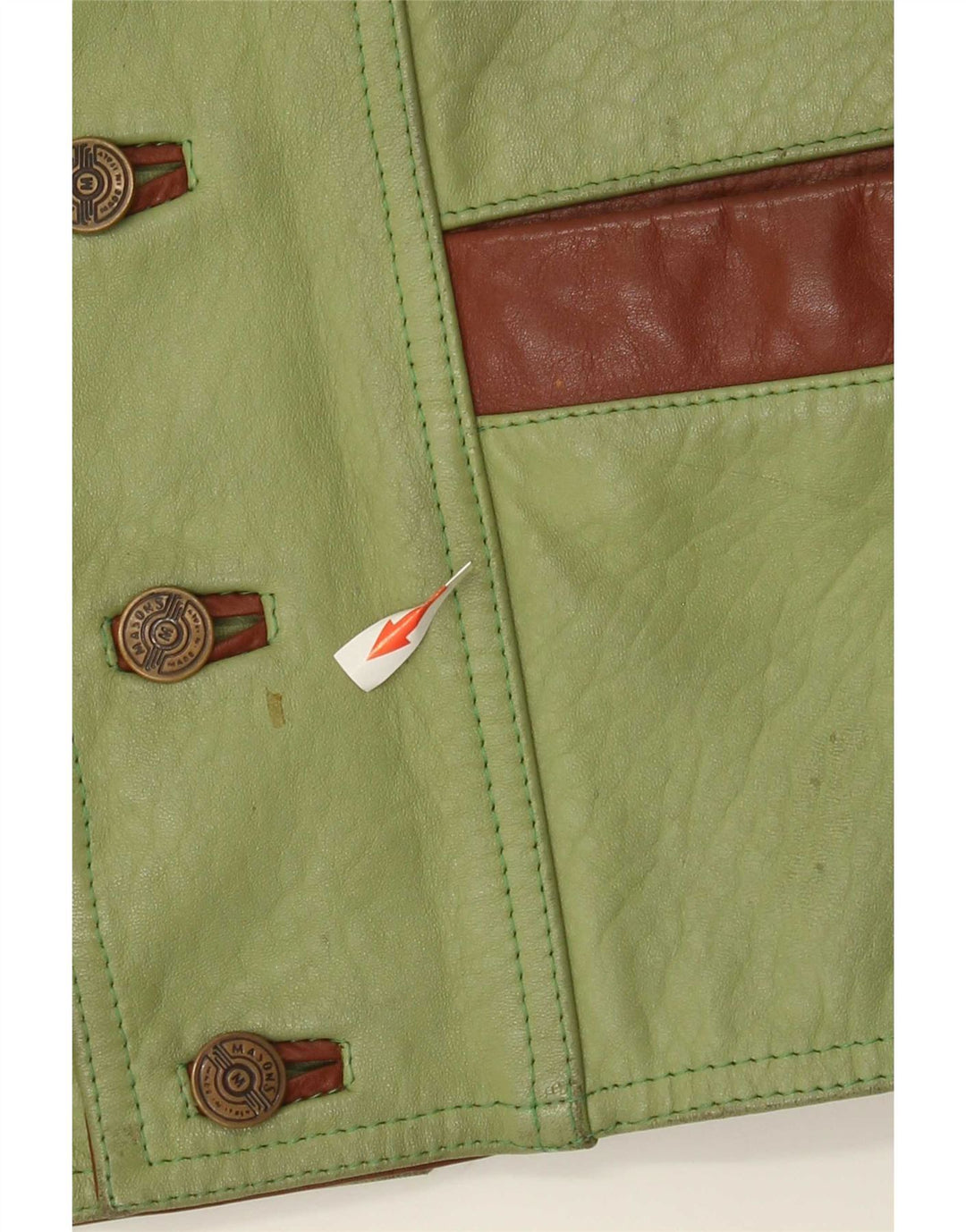 Vintage Herren-Lederweste, groß, grün, Farbblock
