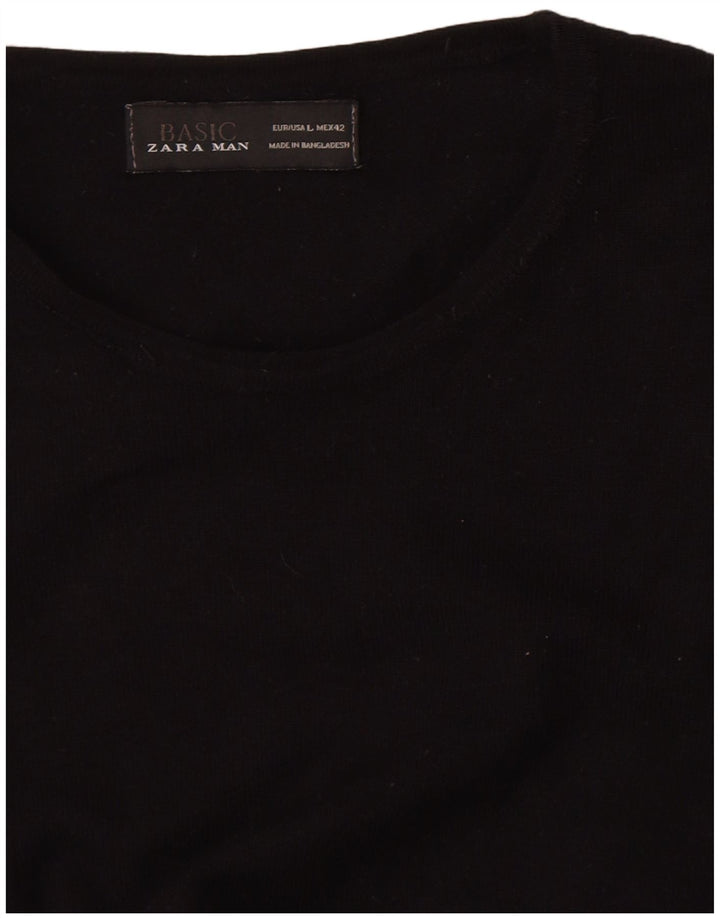 Zara Herren-Pullover mit Rundhalsausschnitt, Größe L, Schwarz