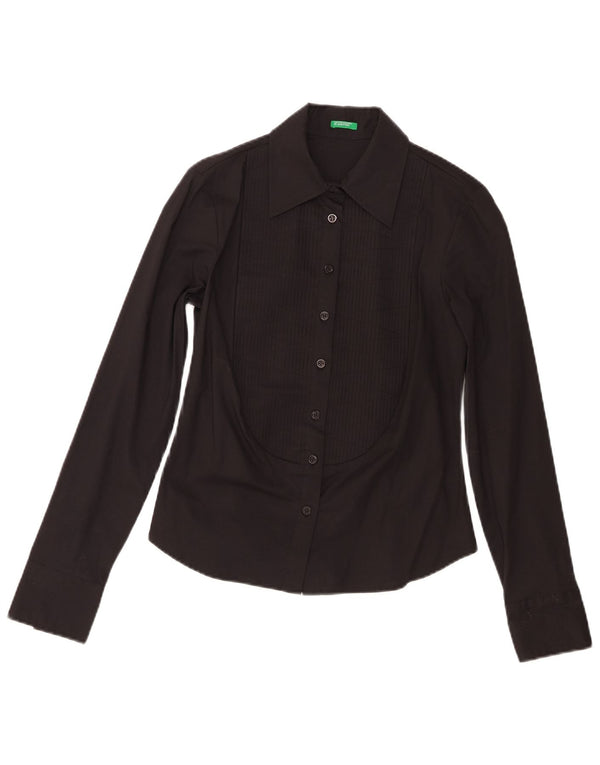Benetton Damen Smokinghemd UK 10 Small Schwarz Baumwolle
