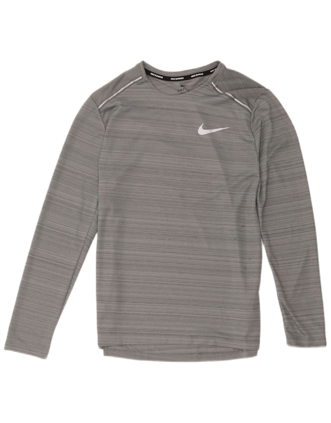 Nike Damen Dri Fit Top Langarm UK 12 Mittelgrau gestreift Polyester