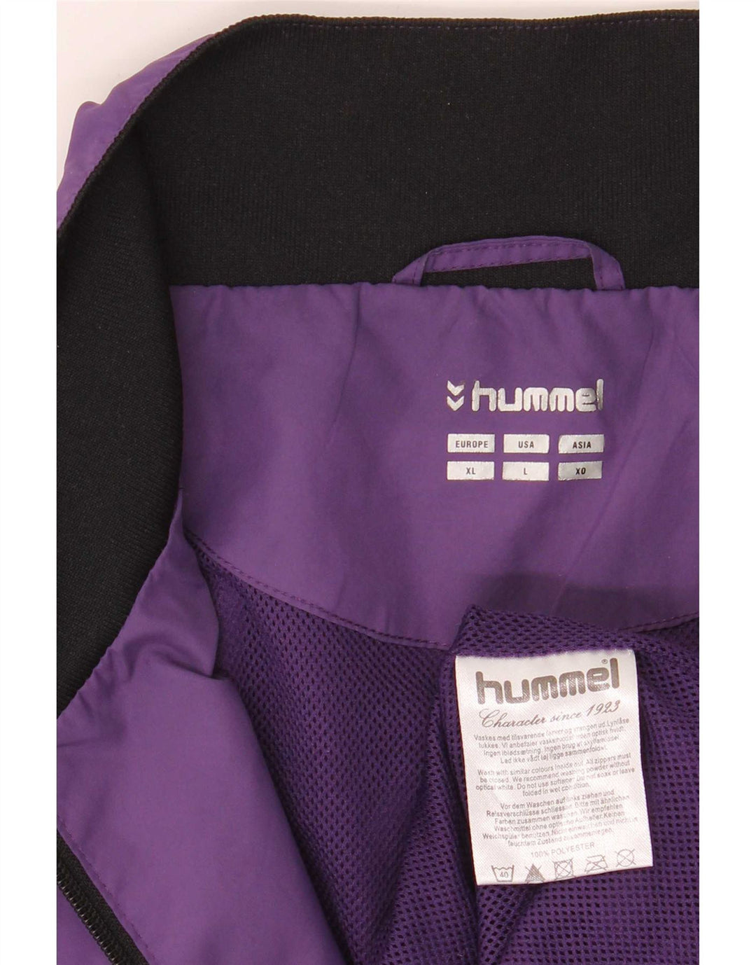 Hummel Herren-Trainingsanzugoberteil mit Grafik, groß, lila, Farbblock-Polyester