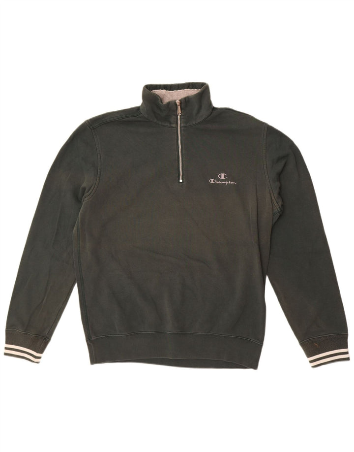 Champion Herren-Sweatshirt mit Reißverschluss am Hals, groß, aus grüner Baumwolle