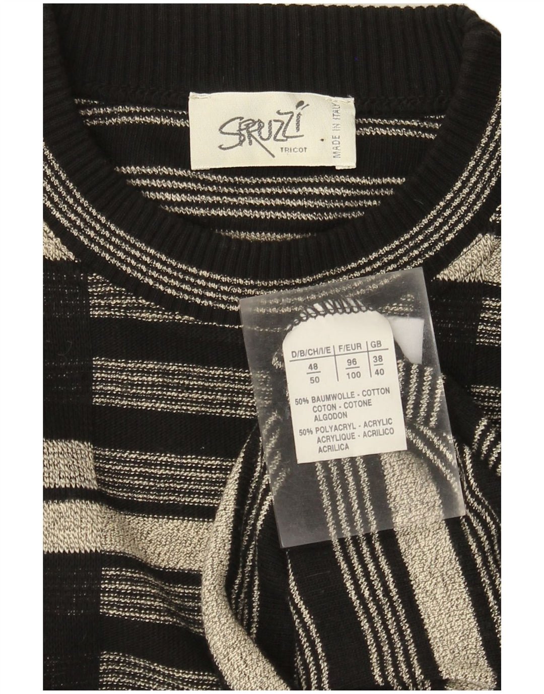 Vintage Herren Rundhalspullover Pullover UK 38/40 Medium Schwarz Geometrisch