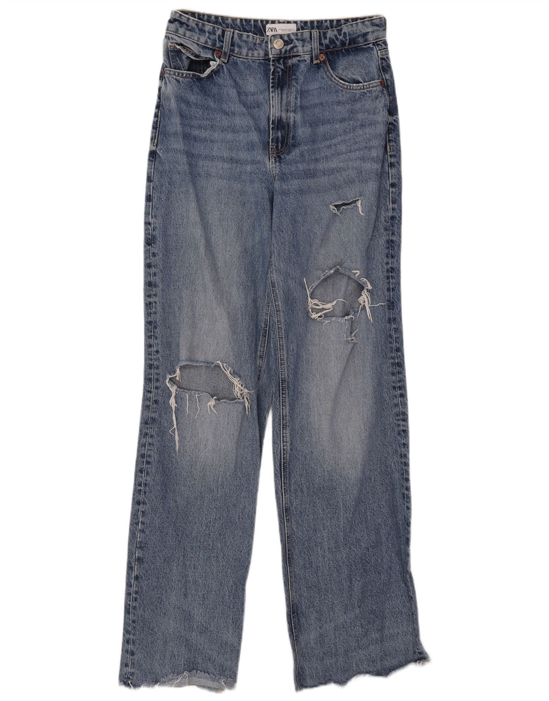 Zara Damen Distressed Jeans mit weitem Bein EU 40 Medium W30 L33 Blaue Baumwolle