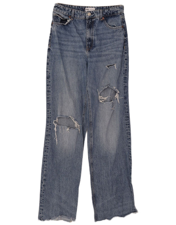 Zara Damen Distressed Jeans mit weitem Bein EU 40 Medium W30 L33 Blaue Baumwolle