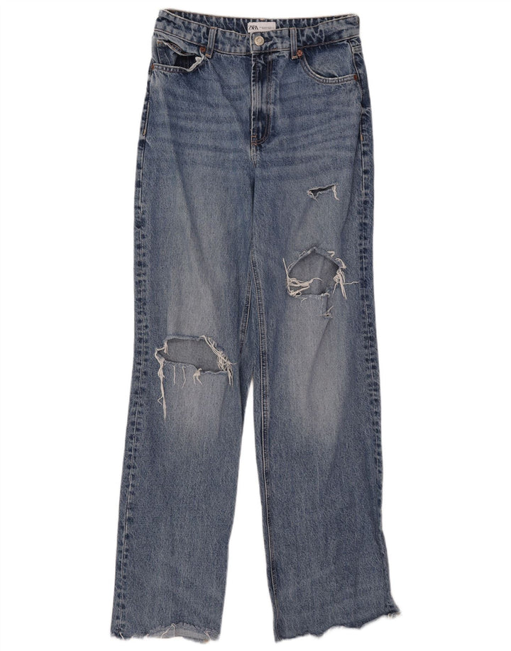 Zara Damen Distressed Jeans mit weitem Bein EU 40 Medium W30 L33 Blaue Baumwolle