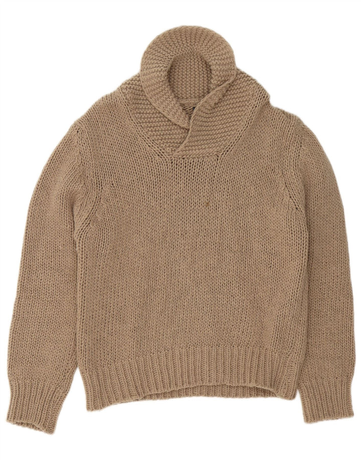 Vintage Herren Schalhalspullover Pullover Small Beige