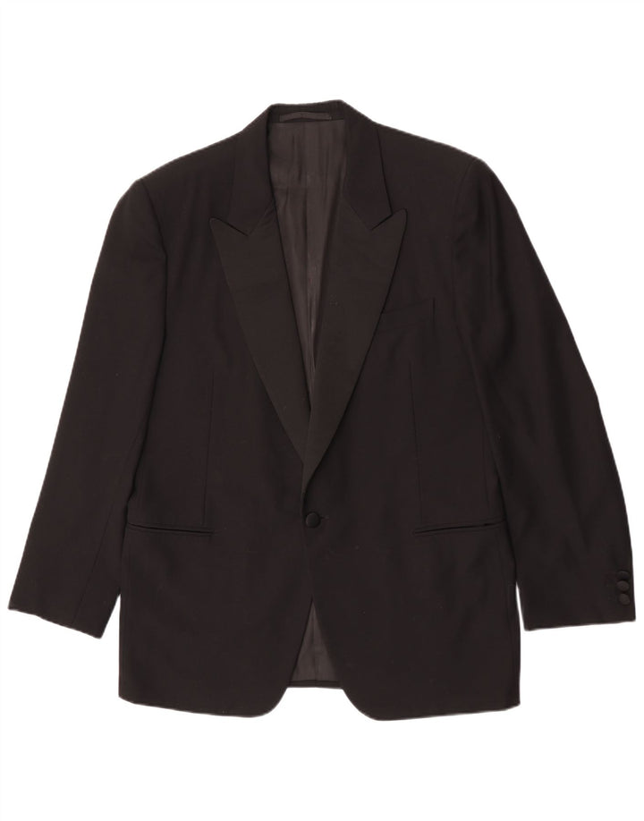 Vintage Herren 1 Knopf Blazer Jacke IT 50 Große schwarze Wolle