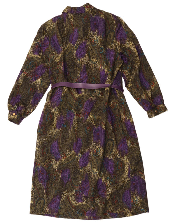Vintage Damen Langarm-Hemdkleid EU 44 XL Grüne Paisley-Schurwolle