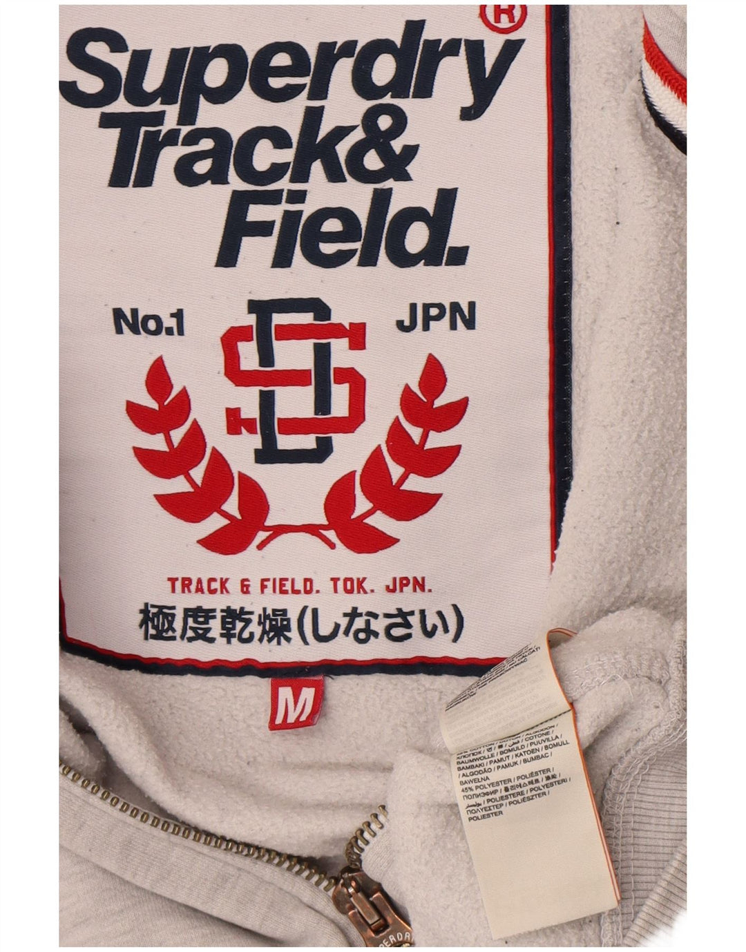 Superdry Herren-Kapuzenpullover mit grafischem Reißverschluss, mittelgraue Baumwolle