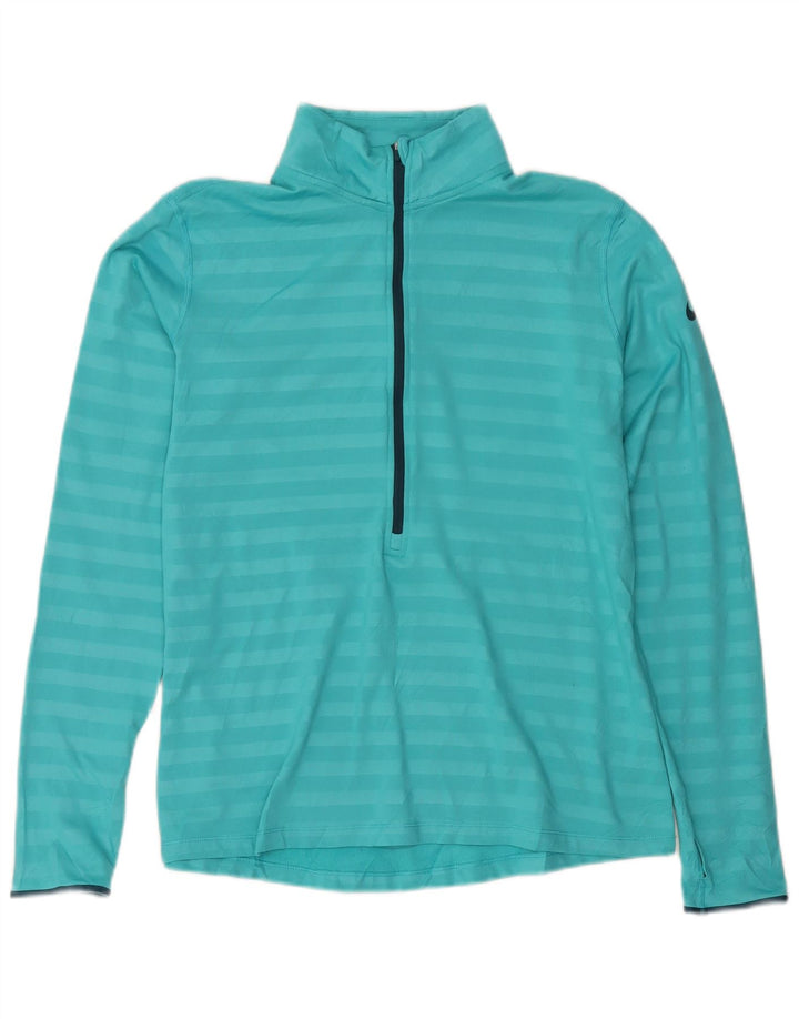 Nike Damen Dri Fit Zip Neck Pullover Trainingsanzug Top UK 18 XL blau gestreift