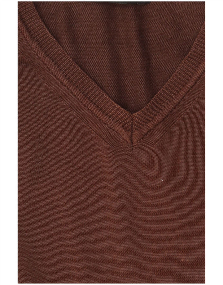 Zara Herren-Pullover mit V-Ausschnitt, XL, braune Baumwolle