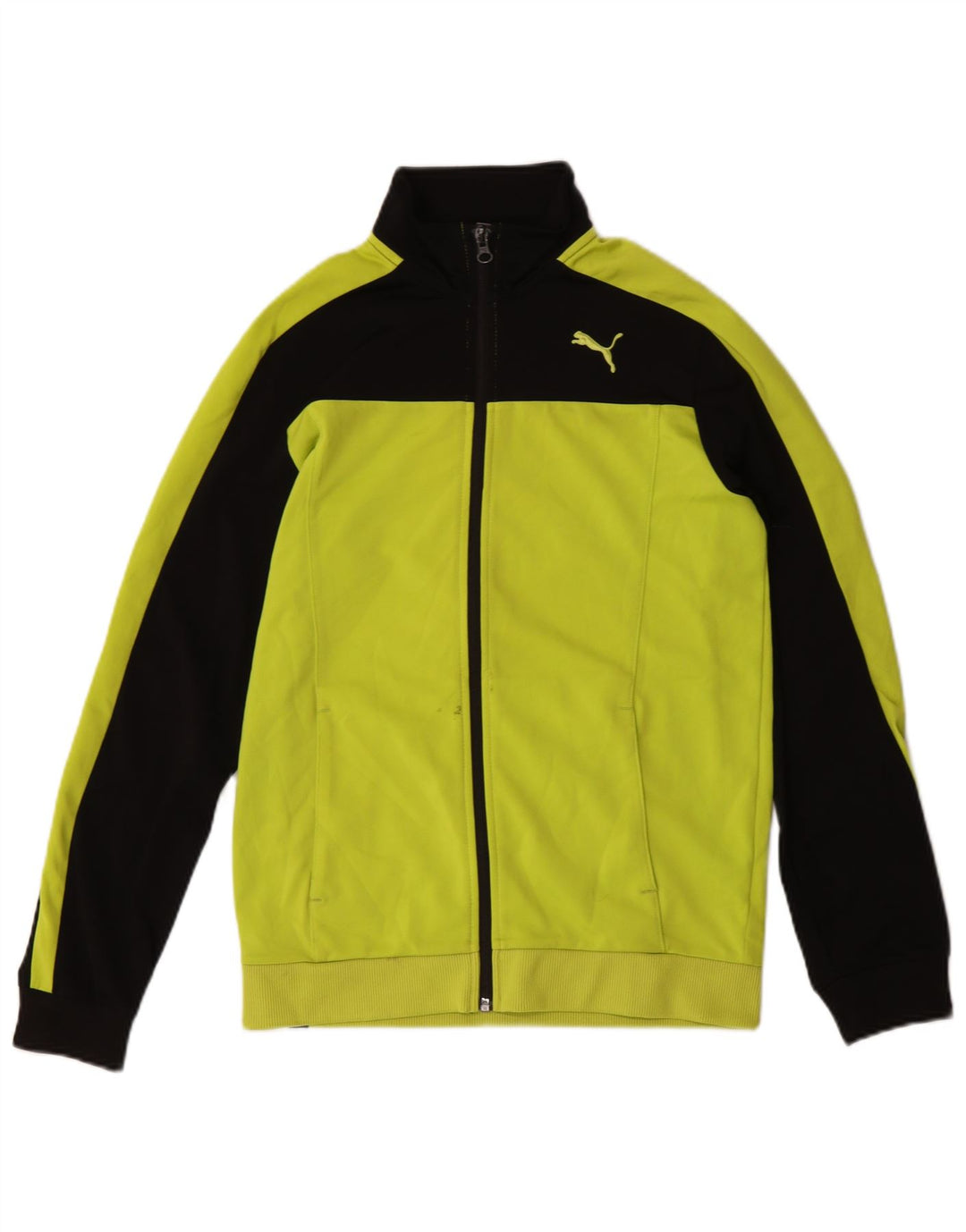 Puma Jungen-Trainingsanzug-Top-Jacke, 13–14 Jahre, gelbes Farbblock-Polyester
