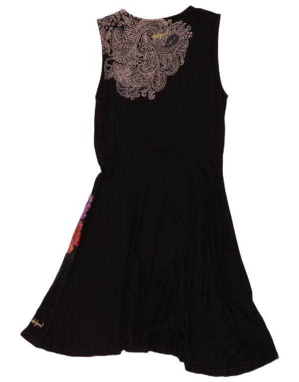 Desigual Damen Ärmelloses A-Linien-Kleid UK 12 Large Schwarz Paisley