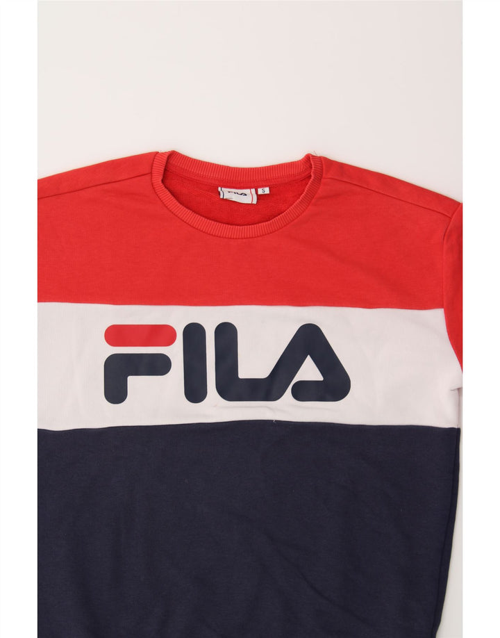 FILA Womens Graphic Sweatshirt Jumper UK 10 Small Multicoloured Vintage Fila and Second-Hand Fila from Messina Hembry 