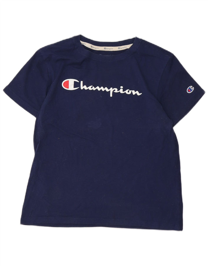 CHAMPION Damen Grafik-T-Shirt-Oberteil UK 12 Medium Marineblau