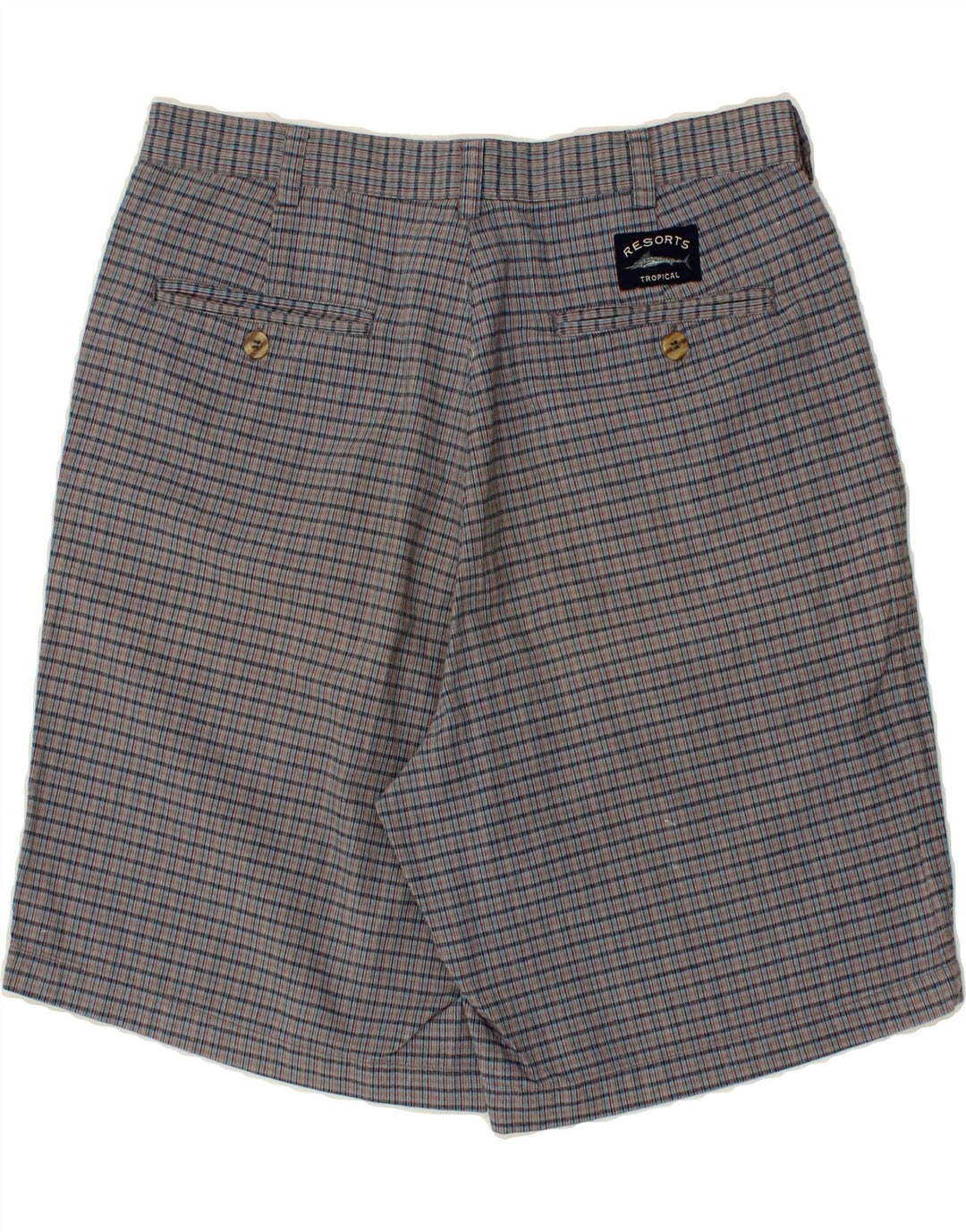 VINTAGE Herren Chino Shorts W32 Mittelgrau karierte Baumwolle