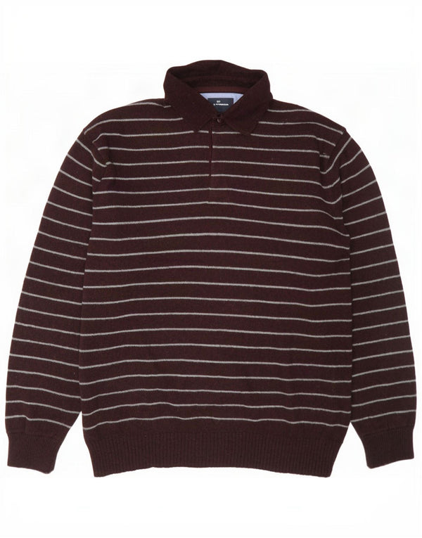 Marks & Spencer Herren-Pullover mit Rollkragen, groß, burgunderrot, gestreift, Wolle