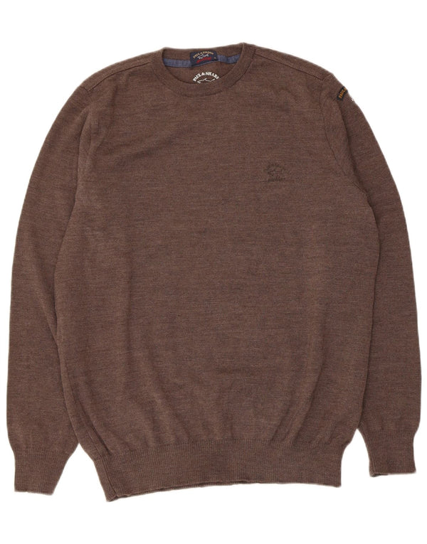 Paul & Shark Mens Crew Neck Jumper Sweater XL Brown Virgin Wool