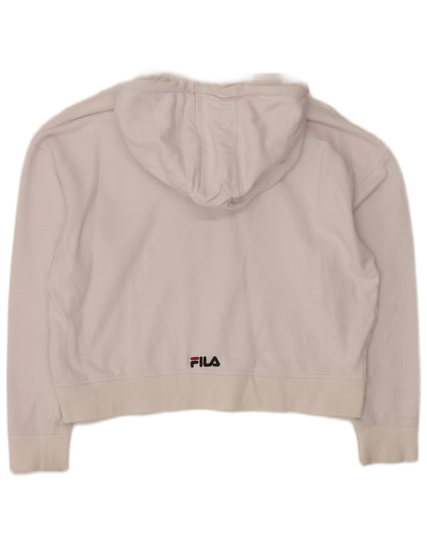 FILA Damen Übergroßer grafischer Kapuzenpullover UK 6 XS Weiße Baumwolle