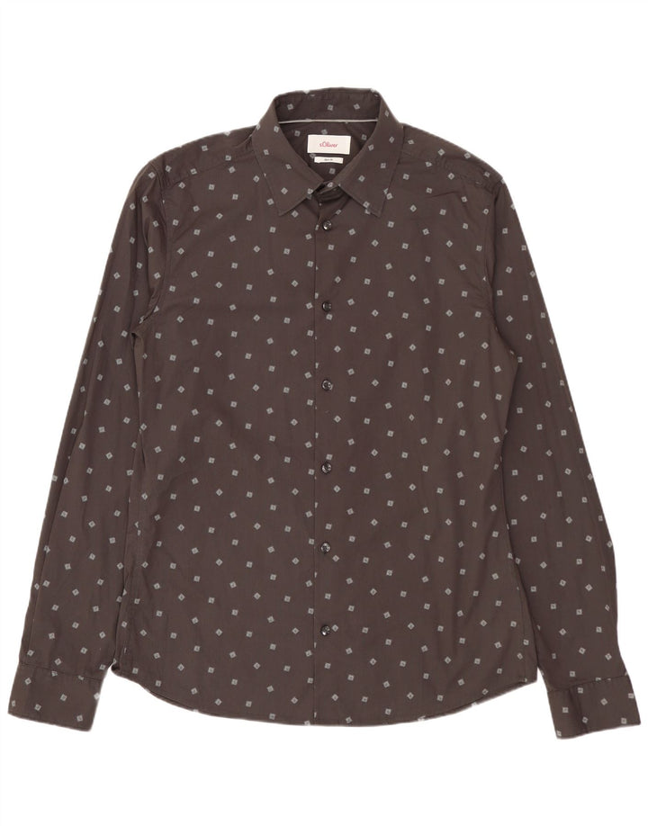 S.OLIVER Herren Slim Fit Hemd Mittelgrau gepunktete Baumwolle