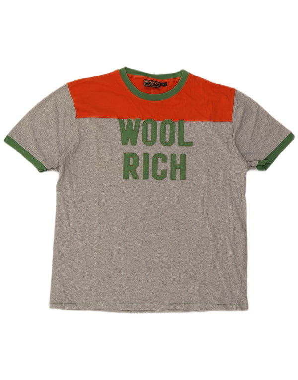 Woolrich Herren-Grafik-T-Shirt-Oberteil XL aus grauer Colourblock-Baumwolle