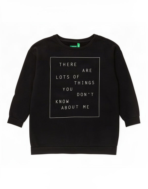 Benetton Damen Grafik-Sweatshirt-Pullover UK 14 Large Schwarz