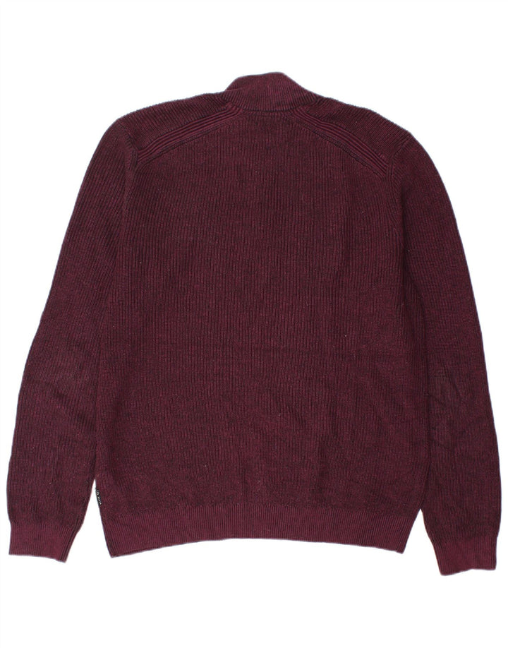 Ted Baker Herren-Pullover mit Reißverschluss am Hals, Größe 4, groß, burgunderrotes Polyester