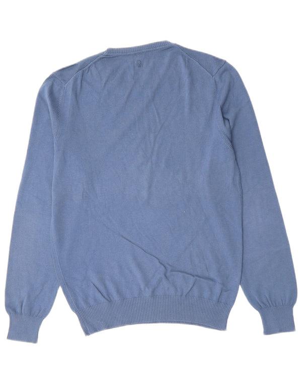BENETTON Herren-Pullover mit Rundhalsausschnitt, Größe S, blau, Baumwolle