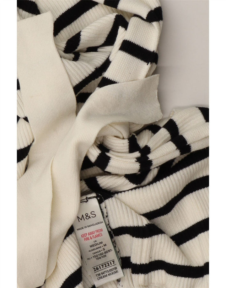 Marks & Spencer Damen Longline-Cardigan-Pullover UK 14 Mittelweiß gestreift