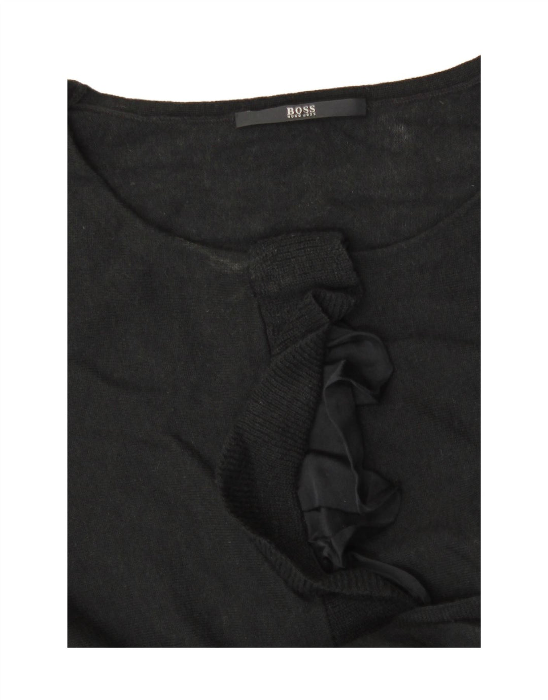 Hugo Boss Damen-Pullover mit Rüschen vorne und Rundhalsausschnitt, Gr. 8, Schwarz