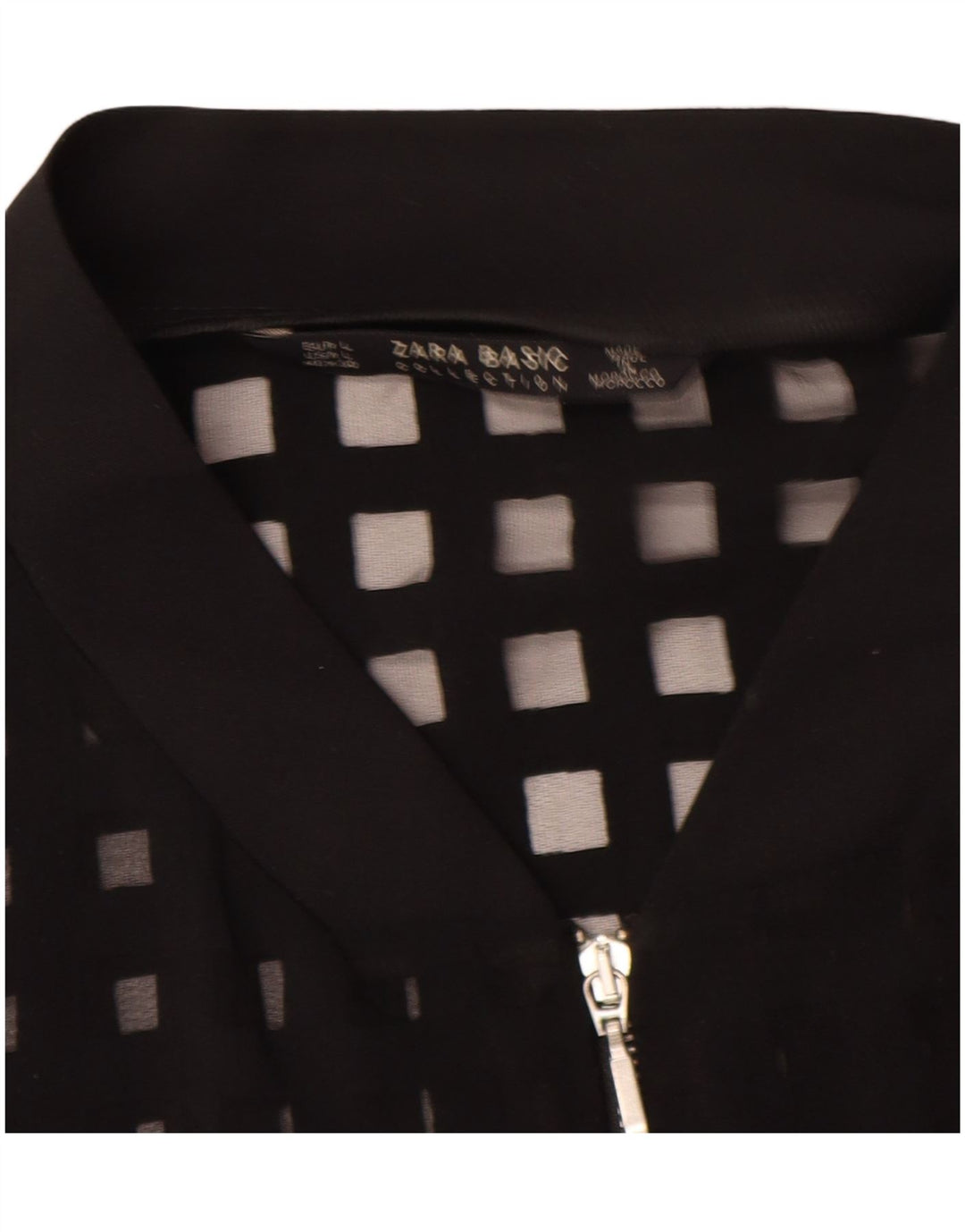 Zara Damen Durchsichtige Bomberjacke UK 16 Große schwarze geometrische Viskose