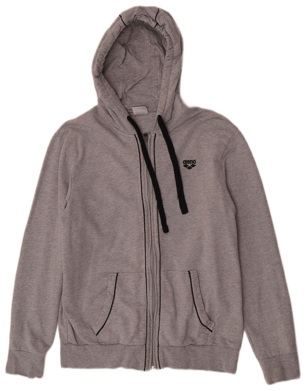 Arena Womens Zip Hoodie Pullover UK 16 Große grau gestreifte Baumwolle