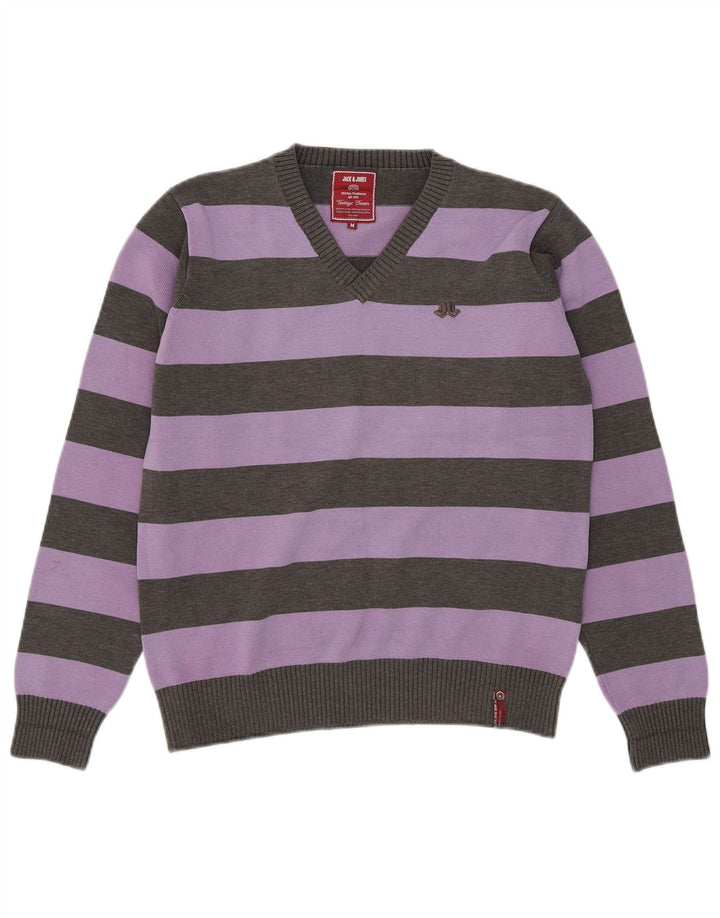 Jack & Jones Herren-Pullover mit V-Ausschnitt, mittelviolett gestreift