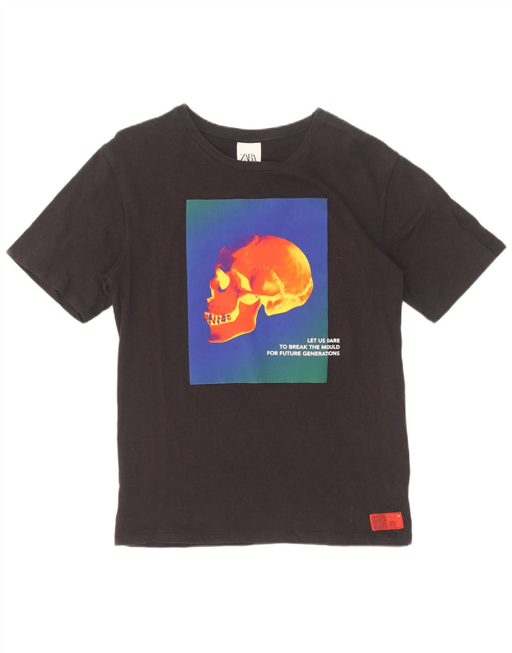 Zara Herren T-Shirt mit Grafik, Größe S, Schwarz
