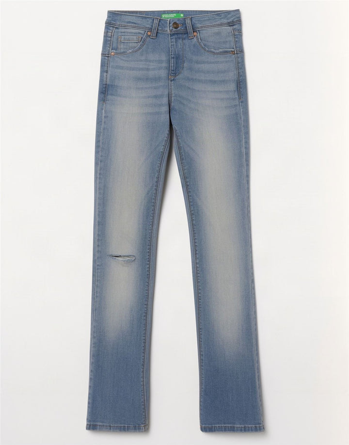 Benetton Damen Distressed Slim Bootcut Jeans W26 L31 Blau