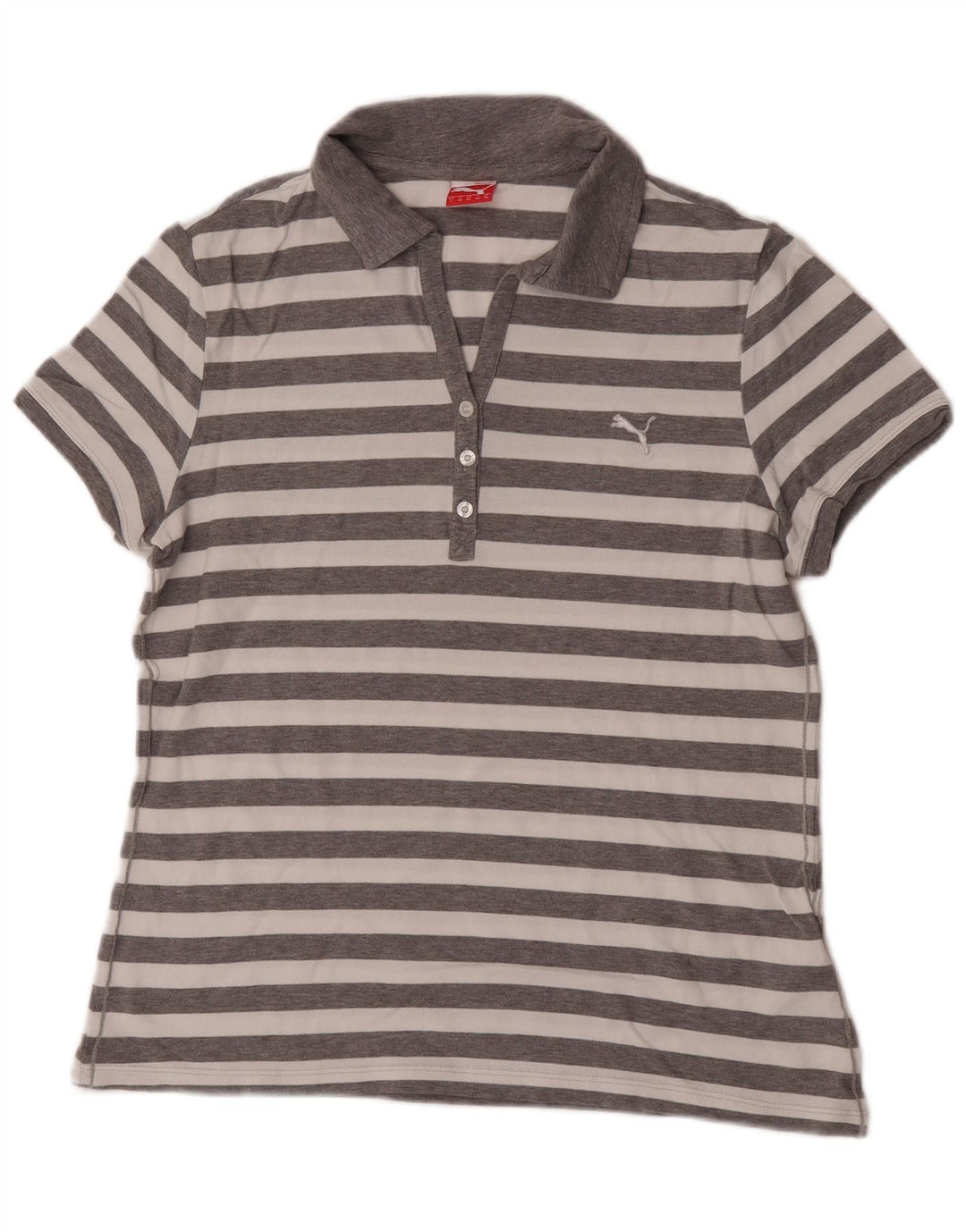 Puma Damen Poloshirt UK 14 Mittelgrau gestreift aus Baumwolle